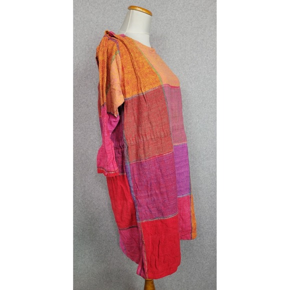 Vintage Adini Bright Plaid Color Block Cotton Shift  Dress Nepal‎ Large - Picture 3 of 11